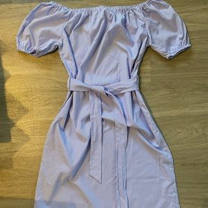 Blue Striped Off Shoulder Mini Dress